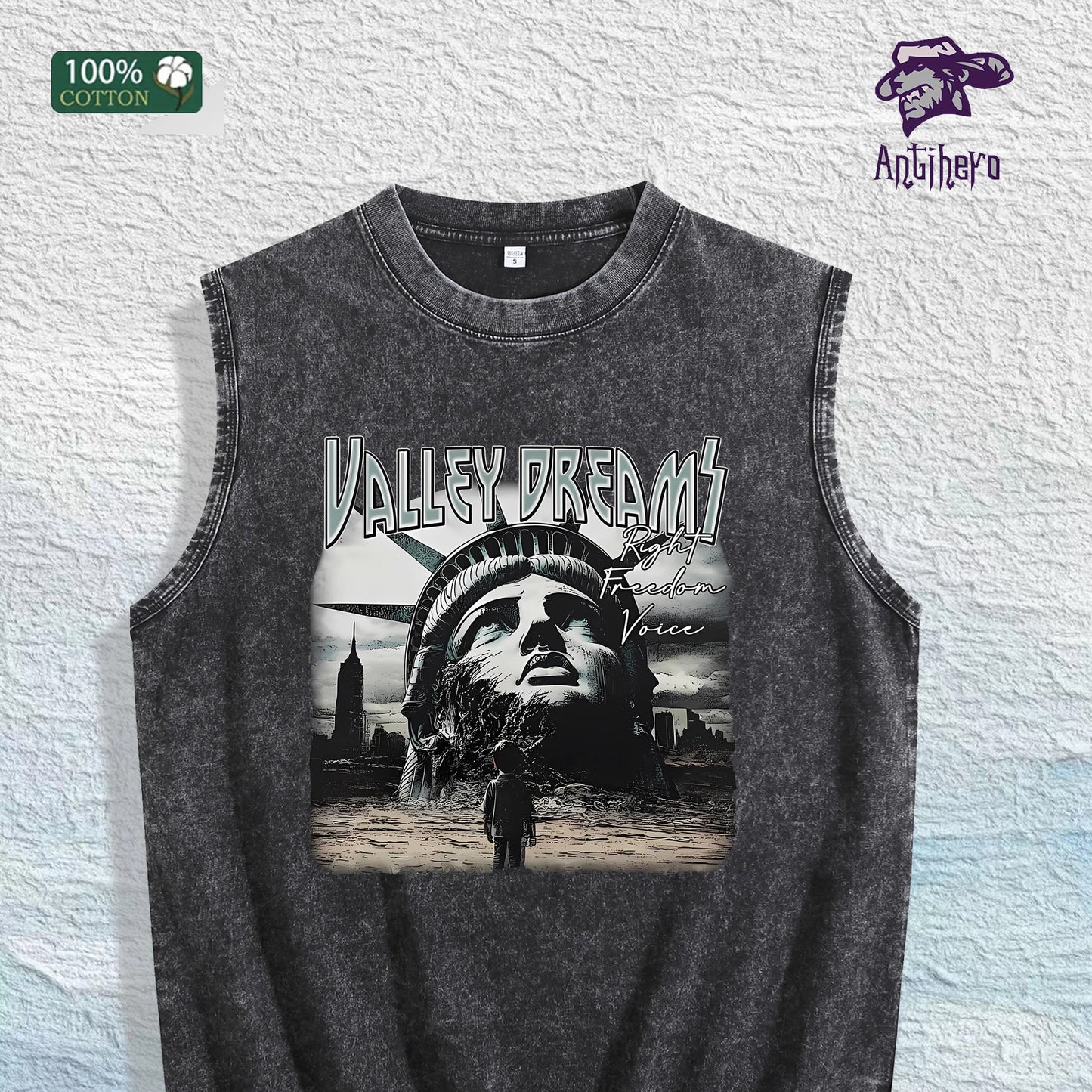 Valley Dreams Liberty Graphic Washed Vest US Warehouse 3 Colors Cotton Tank