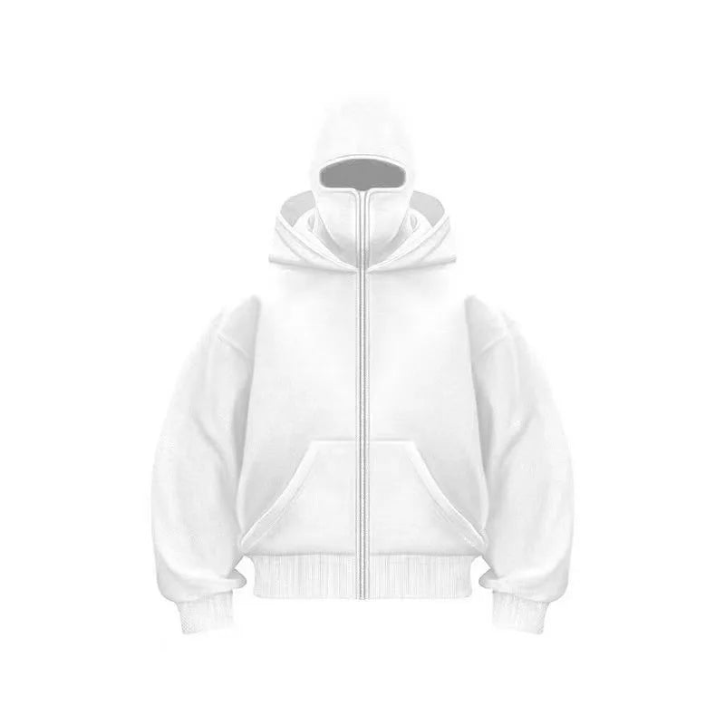 Men's and women's Balaclava Y2K Gothic Harajuku winter new item double hooded sweatshirt men's hooded mask zipper sportswear