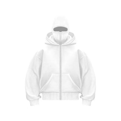 Men's and women's Balaclava Y2K Gothic Harajuku winter new item double hooded sweatshirt men's hooded mask zipper sportswear