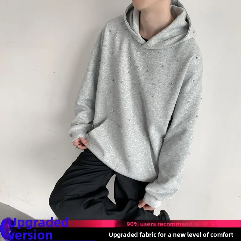 Heavy Duty Street Style Hoodie with Shoulder Pads for Men And Women Spring Autumn Design High End Couple Jacket Glitter Rhine...