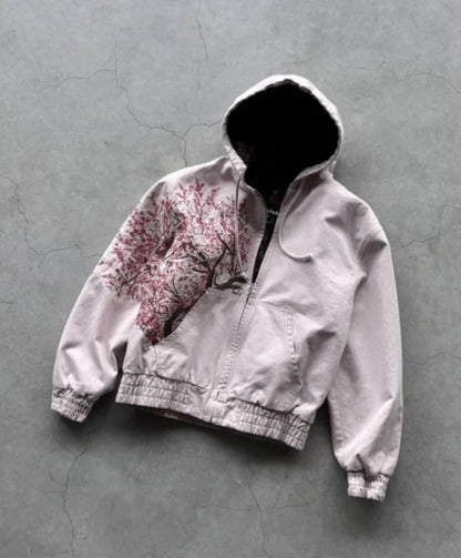 American Retro Rock Gothic Graphic Fur Collar Loose Zipper Sweatshirt Men's Y2K New Harajuku Punk Casual Joker Hoodie Streetwear