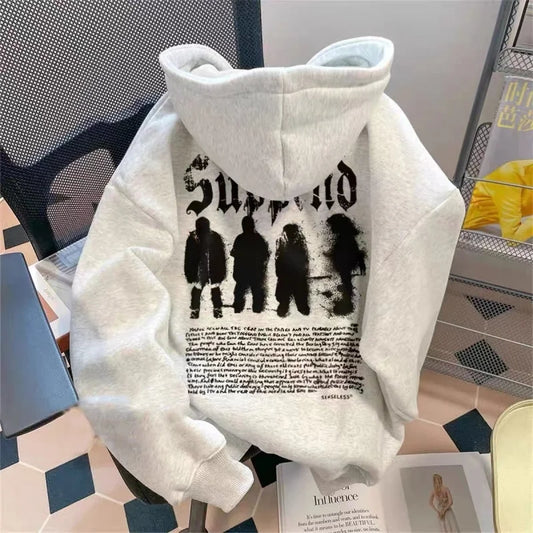 Autumn Goth Letter Graphic Hoodies For Men 2025 New Loose Streetwear Hooded Sweatshirt Hip Hop Fleece Hoodie Y2K Vintage Clothes