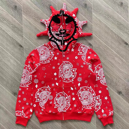 Glo Gang The Glory Full Zip Pullover Beverage Cartoon Contrast Embroidered Zipper Hoodie