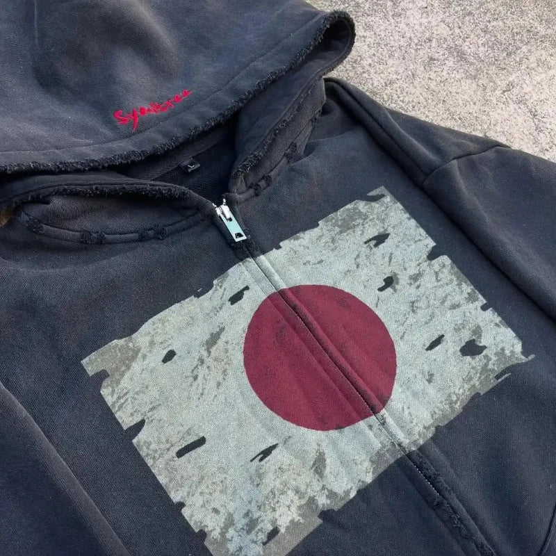 European and American sweatshirt coat printed pattern zipper hoodie men and women hip-hop gothic couple tops Japanese elements