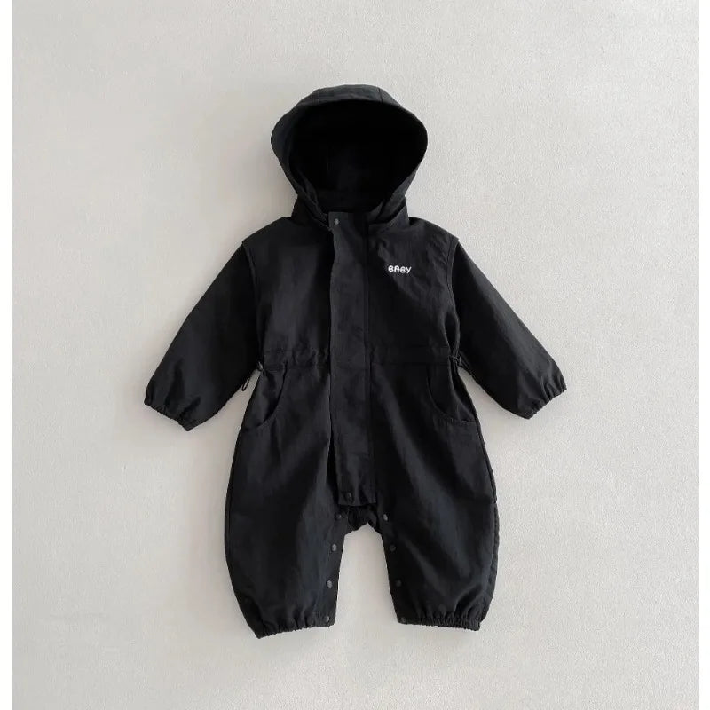 8990 Baby One-piece Clothes 2025 Spring New Baby Hooded Frock Boy's Clothes Casual 0-3Year Baby Climbing Clothes