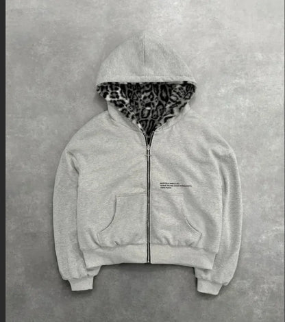 American Retro Rock Gothic Graphic Fur Collar Loose Zipper Sweatshirt Men's Y2K New Harajuku Punk Casual Joker Hoodie Streetwear