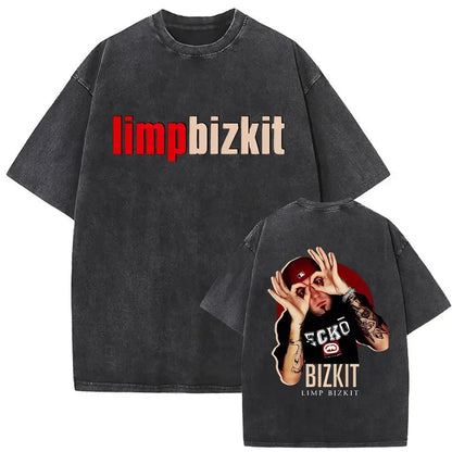 Y2k Tshirt Men Clothing Washed Vintage Rock Band Limp Bizkit Album Graphic 2025 Mens Clothes Tee Shirt Homme Graphic TShirts Men