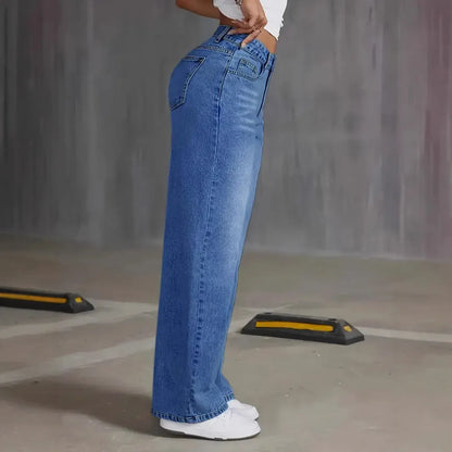 Denim Pant Women Mom Jeans Wide Leg Long Pants High Waist Straight Trousers Y2k Streetwear Elegant Splice Club Punk Casual