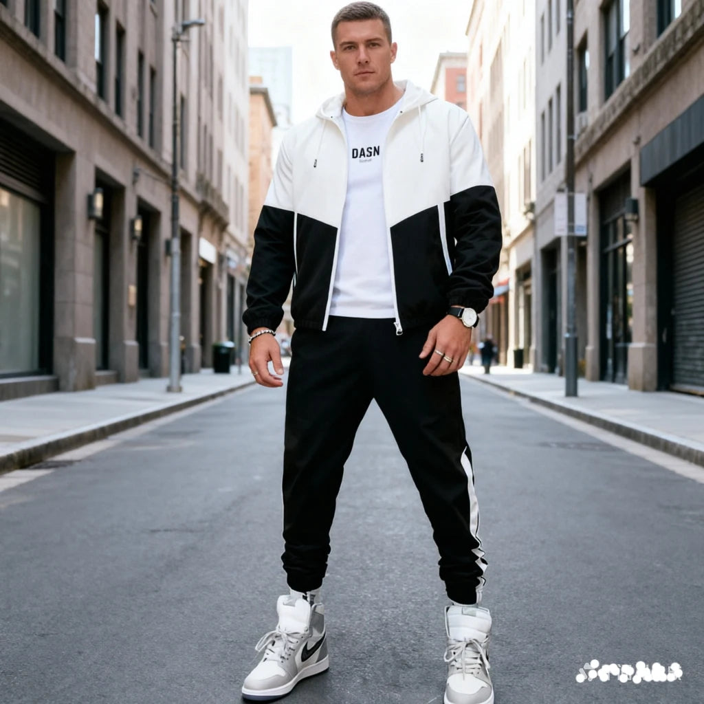 Men Tracksuit Casual Joggers Hooded Sportswear Jackets And Casual Pants Set Two Piece Fashion Casual Sports Set