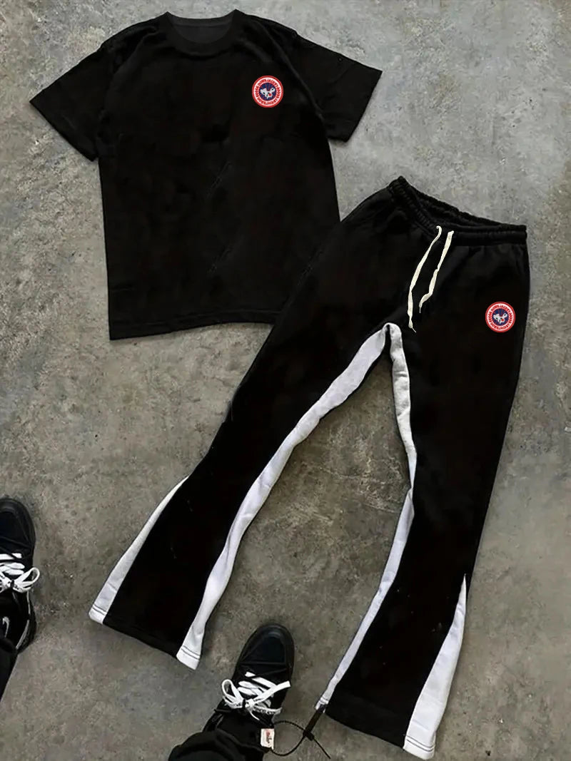 Men's Clothing T-shirt Sets Two Piece Suit Euro Street Style Circle Logo Two-Piece Set
