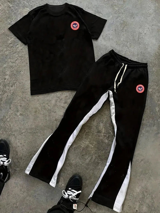 Men's Clothing T-shirt Sets Two Piece Suit Euro Street Style Circle Logo Two-Piece Set