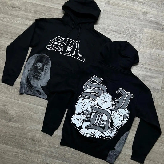 Harajuku Buddha Graphic Hoodies Men Y2k Grunge Streetwear Sweatshirt Tops Cotton Oversized Hoodie Vintage Gothic Men Clothing