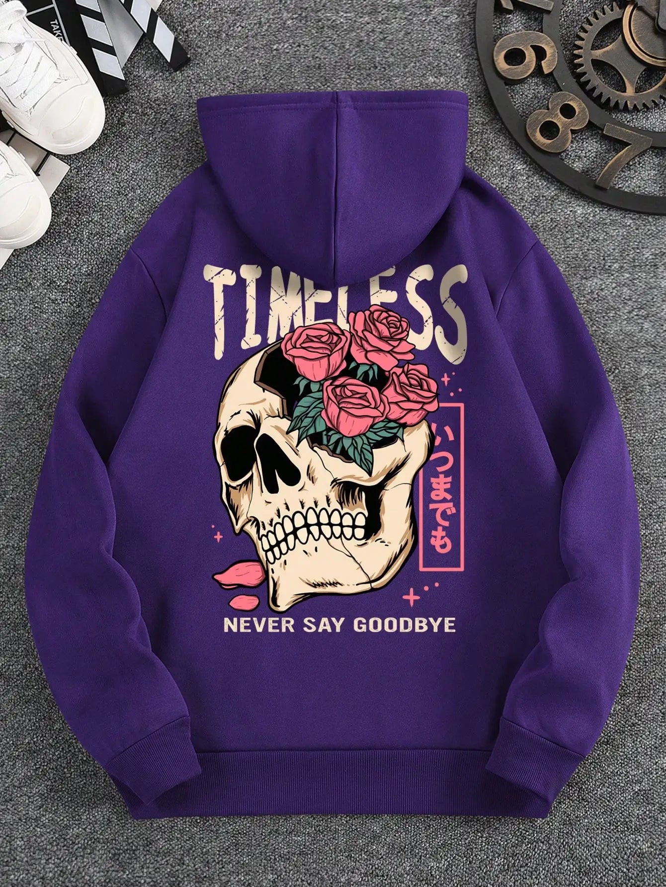 2025 Spring and Autumn Long sleeved Men's Slogan and Skull Printed Hoodie Multi functional Comfortable Daily Sweater