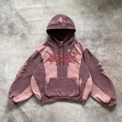 American Retro Rock Gothic Graphic Fur Collar Loose Zipper Sweatshirt Men's Y2K New Harajuku Punk Casual Joker Hoodie Streetwear