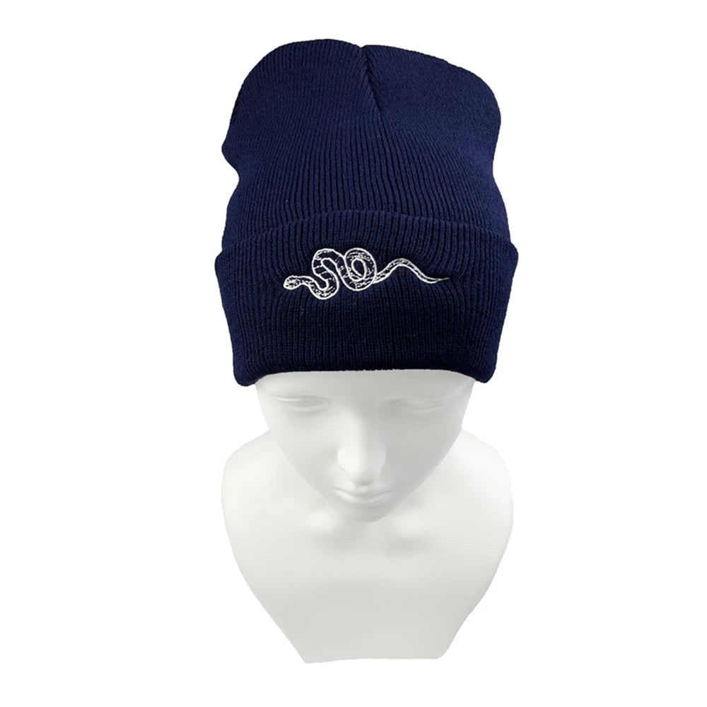 1pcs Knitted Hat, Hip-Hop Style, Stylish Snake Embroidered Knitted , Warm Woolen Hat For Men And Women Cap Green Black