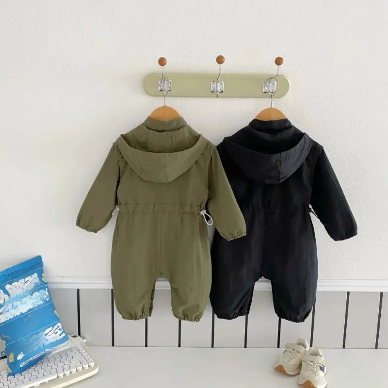 8990 Baby One-piece Clothes 2025 Spring New Baby Hooded Frock Boy's Clothes Casual 0-3Year Baby Climbing Clothes