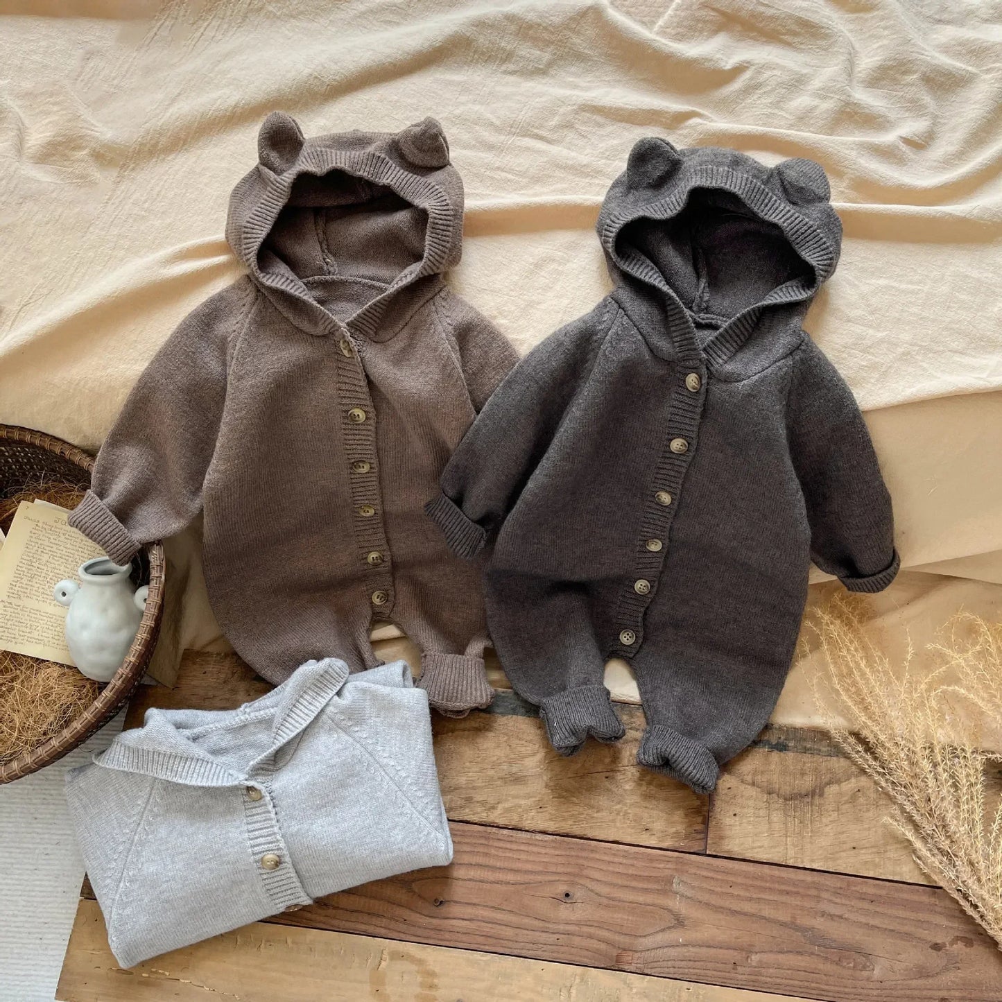 4621 Baby Clothes Spring Autumn Knitted Cartoon Boy's Jumpsuit Cute Rabbit Ear Girl's Climbing Clothes