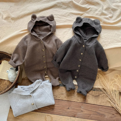 4621 Baby Clothes Spring Autumn Knitted Cartoon Boy's Jumpsuit Cute Rabbit Ear Girl's Climbing Clothes