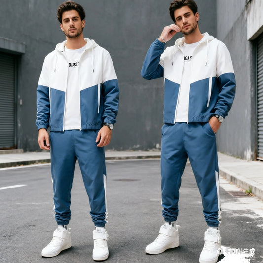 Men Tracksuit Casual Joggers Hooded Sportswear Jackets And Casual Pants Set Two Piece Fashion Casual Sports Set