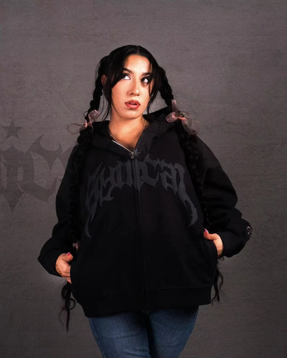 Y2K Unisex Hoodies Women Autumn Winter Harajuku Zip Up Hooded Sweatshirt Men Gothic Hip Hop Oversized Jackets Streetwear