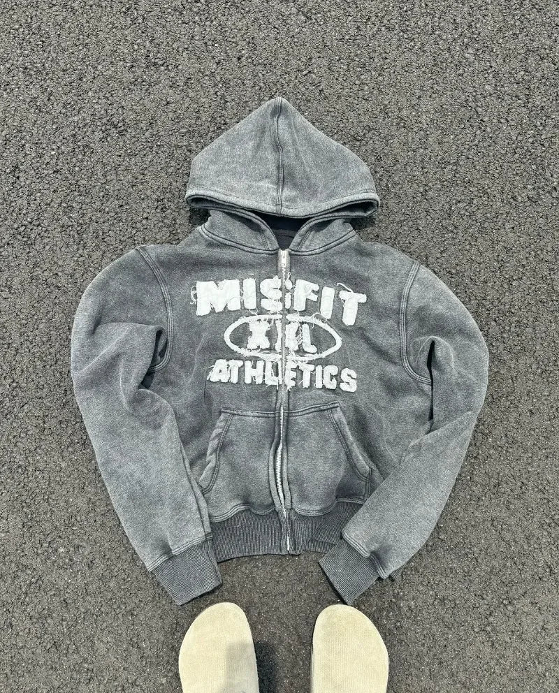Gothic Fashion New Letter Patch Cardigan Zipper Sweater Male Y2K Harajuku Vintage Hip Hop Popular Leisure Sports Couple Hoodies