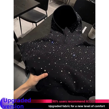 Heavy Duty Street Style Hoodie with Shoulder Pads for Men And Women Spring Autumn Design High End Couple Jacket Glitter Rhine...