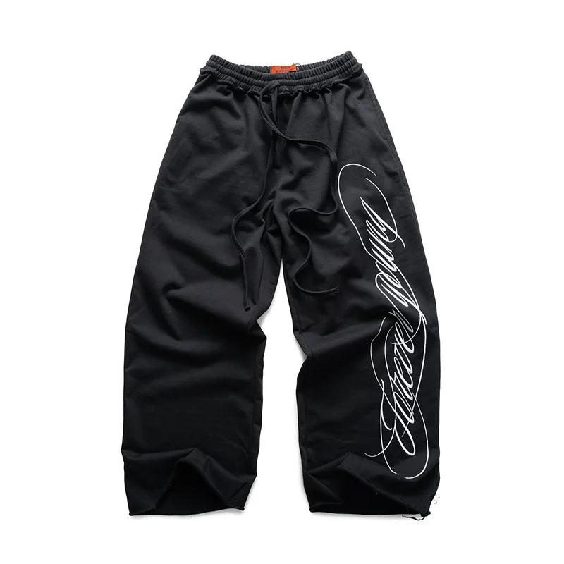Y2K American Hip-Hop Letter Printed Streetwear Men And Women Personalized Retro Jogger Loose Wide-Leg Oversize Casual Pants