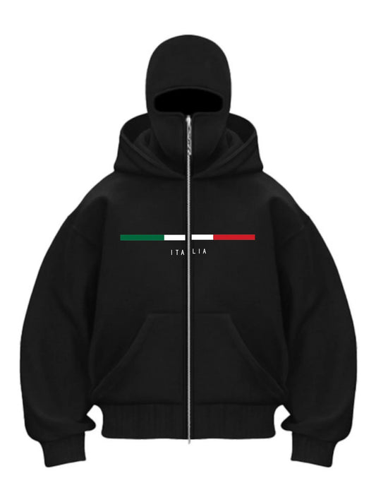 Double Hat Balaclava Hoodies Fashion Hip Hop Winter Windproof Sweatshirt Streetwear Trend ﻿zipper Face Mask Hoodie Jacket Coat