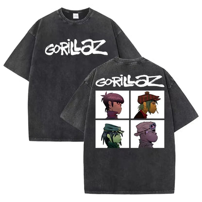 Gorillaz Print T-shirts for Women/Men Summer Short Sleeve Round Neck Tee Shirts Personalized Graphic Washed Cotton T Shirt Tops