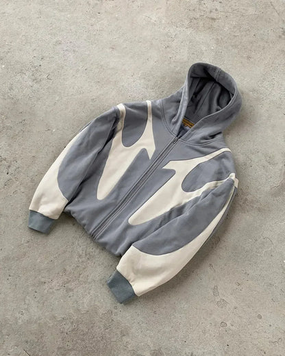 American Retro Rock Gothic Graphic Fur Collar Loose Zipper Sweatshirt Men's Y2K New Harajuku Punk Casual Joker Hoodie Streetwear