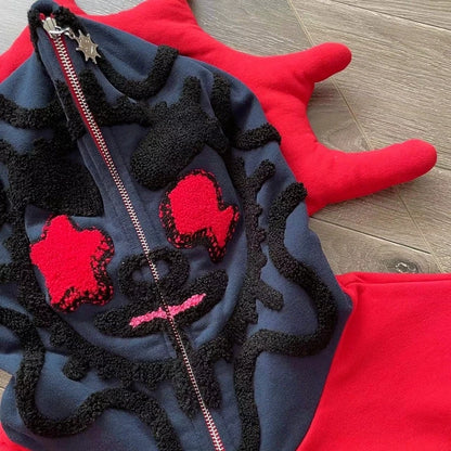 Glo Gang The Glory Full Zip Pullover Beverage Cartoon Contrast Embroidered Zipper Hoodie