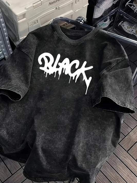 Vintage Acid Wash Black Drip Graffiti Graphic T-Shirt Oversized Streetwear Cotton Tops for Men Women Harajuku Graphic T Shirts