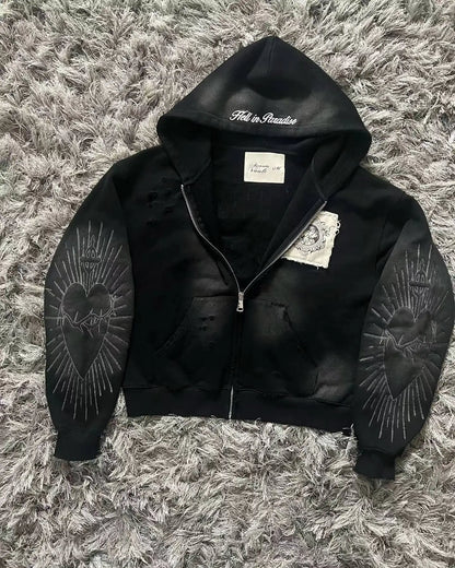 Gothic Fashion New Letter Patch Cardigan Zipper Sweater Male Y2K Harajuku Vintage Hip Hop Popular Leisure Sports Couple Hoodies