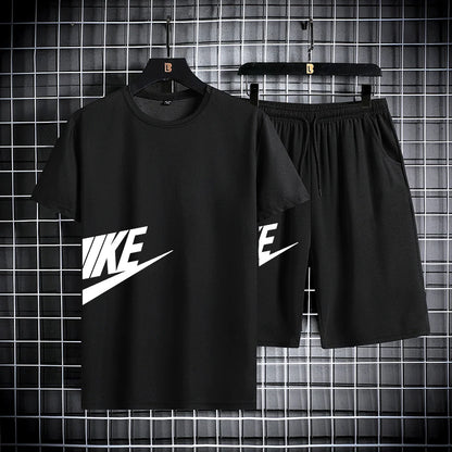 Men's summer short sleeved set, quick drying short sleeved T-shirt shorts, running sports set, two-piece set