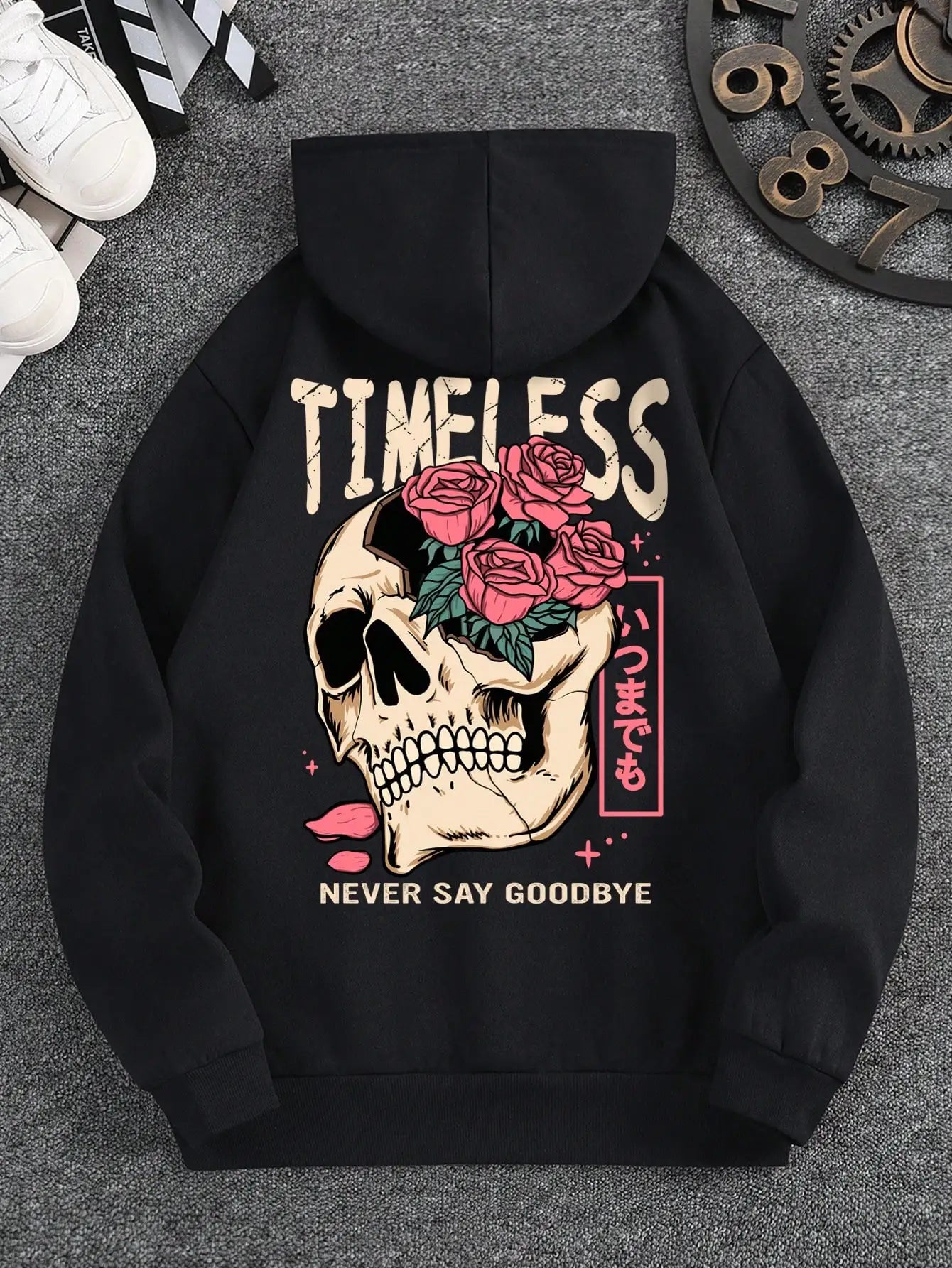2025 Spring and Autumn Long sleeved Men's Slogan and Skull Printed Hoodie Multi functional Comfortable Daily Sweater