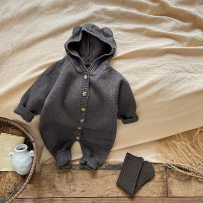4621 Baby Clothes Spring Autumn Knitted Cartoon Boy's Jumpsuit Cute Rabbit Ear Girl's Climbing Clothes