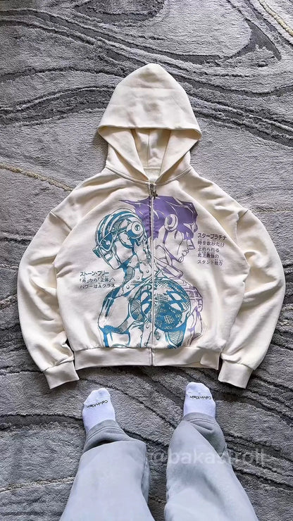 Harajuku Jojo Bizarre Adventure Zip Up Hoodies Oversized Mens Womens Zipper Hoodie Hip Hop CoupleS Y2k Street Sweatshirt