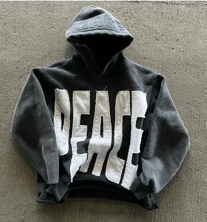 American Retro Rock Gothic Graphic Fur Collar Loose Zipper Sweatshirt Men's Y2K New Harajuku Punk Casual Joker Hoodie Streetwear