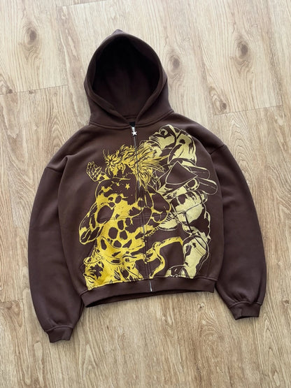 Harajuku Jojo Bizarre Adventure Zip Up Hoodies Oversized Mens Womens Zipper Hoodie Hip Hop CoupleS Y2k Street Sweatshirt