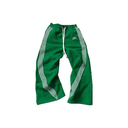 Men's Casual Striped Loose Wide Leg Pants Drawstring Straight Leg Sport Trousers Autumn Winter Fashion City Youth Polyester