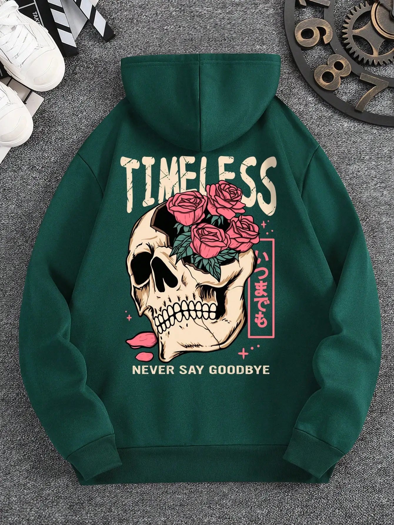 2025 Spring and Autumn Long sleeved Men's Slogan and Skull Printed Hoodie Multi functional Comfortable Daily Sweater