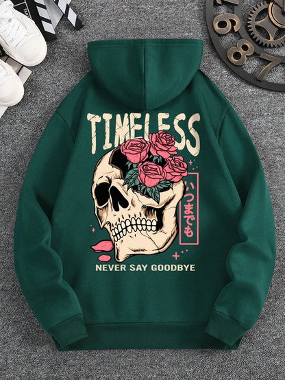 2025 Spring and Autumn Long sleeved Men's Slogan and Skull Printed Hoodie Multi functional Comfortable Daily Sweater