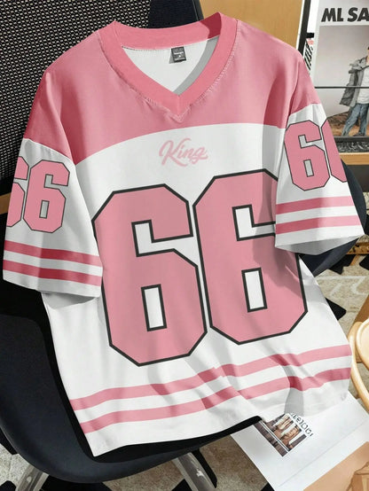2025 Summer new men's 66 Letter King Printed T-shirt Men's short sleeve sportswear Football T-shirt Vintage T-shirt men's clothi