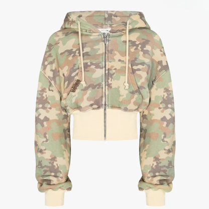 Fashion Trend Y2k Sportswear Two Piece Set Women Hip Hop Punk Camo Short Waist Slim Zipper Hoodie Casual High Waist Sports Pants