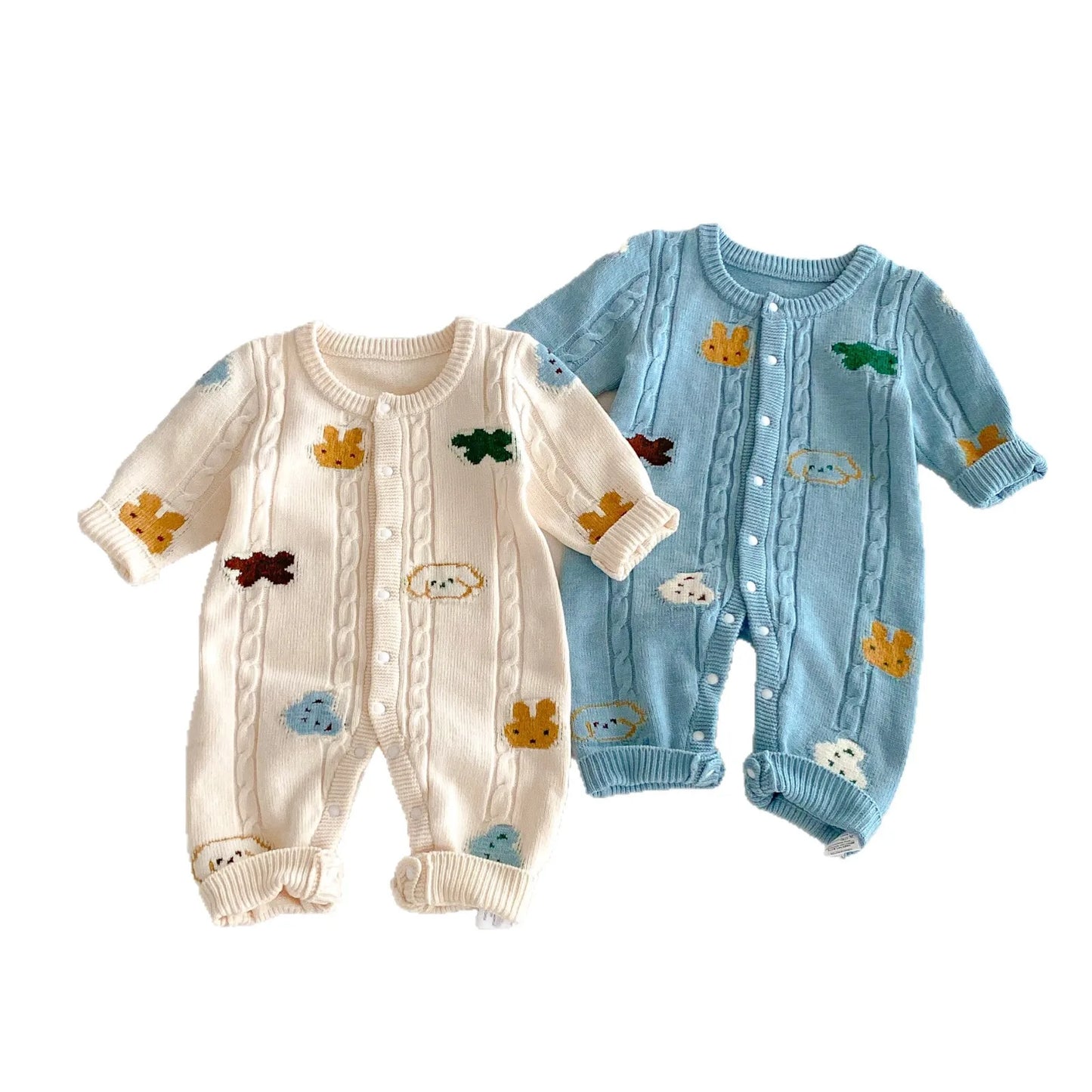 Baby Clothes 2025 Autumn and Winter New Knitted Jumpsuit for Boys and Girls Long Sleeve Cartoon Knitted Climbing Clothes