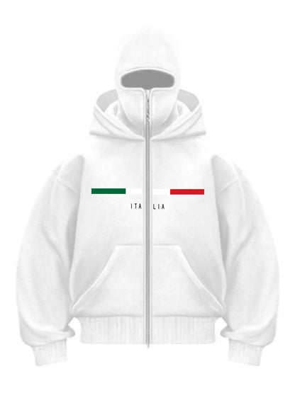 Double Hat Balaclava Hoodies Fashion Hip Hop Winter Windproof Sweatshirt Streetwear Trend ﻿zipper Face Mask Hoodie Jacket Coat