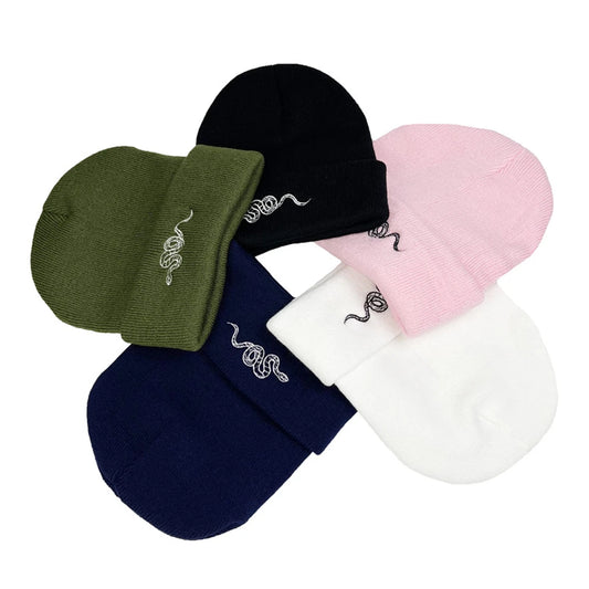 1pcs Knitted Hat, Hip-Hop Style, Stylish Snake Embroidered Knitted , Warm Woolen Hat For Men And Women Cap Green Black