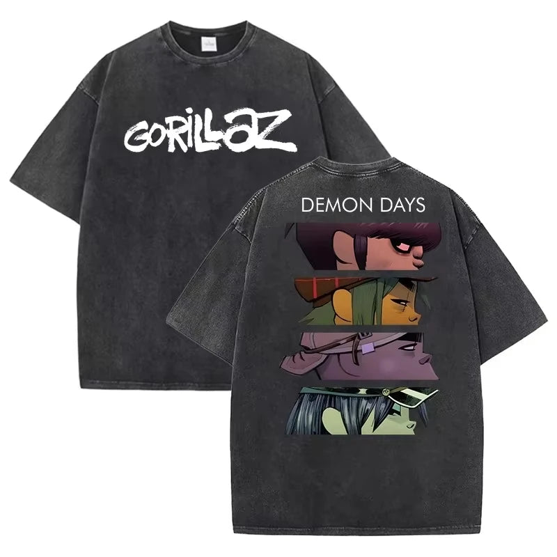 Gorillaz Print T-shirts for Women/Men Summer Short Sleeve Round Neck Tee Shirts Personalized Graphic Washed Cotton T Shirt Tops