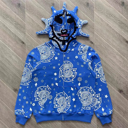 Glo Gang The Glory Full Zip Pullover Beverage Cartoon Contrast Embroidered Zipper Hoodie