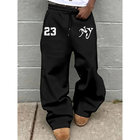 Men'S Sports Pants，Features A Unique Letter Pattern Print，Elastic Waistband With Drawstring，Very Suitable For Streetwear